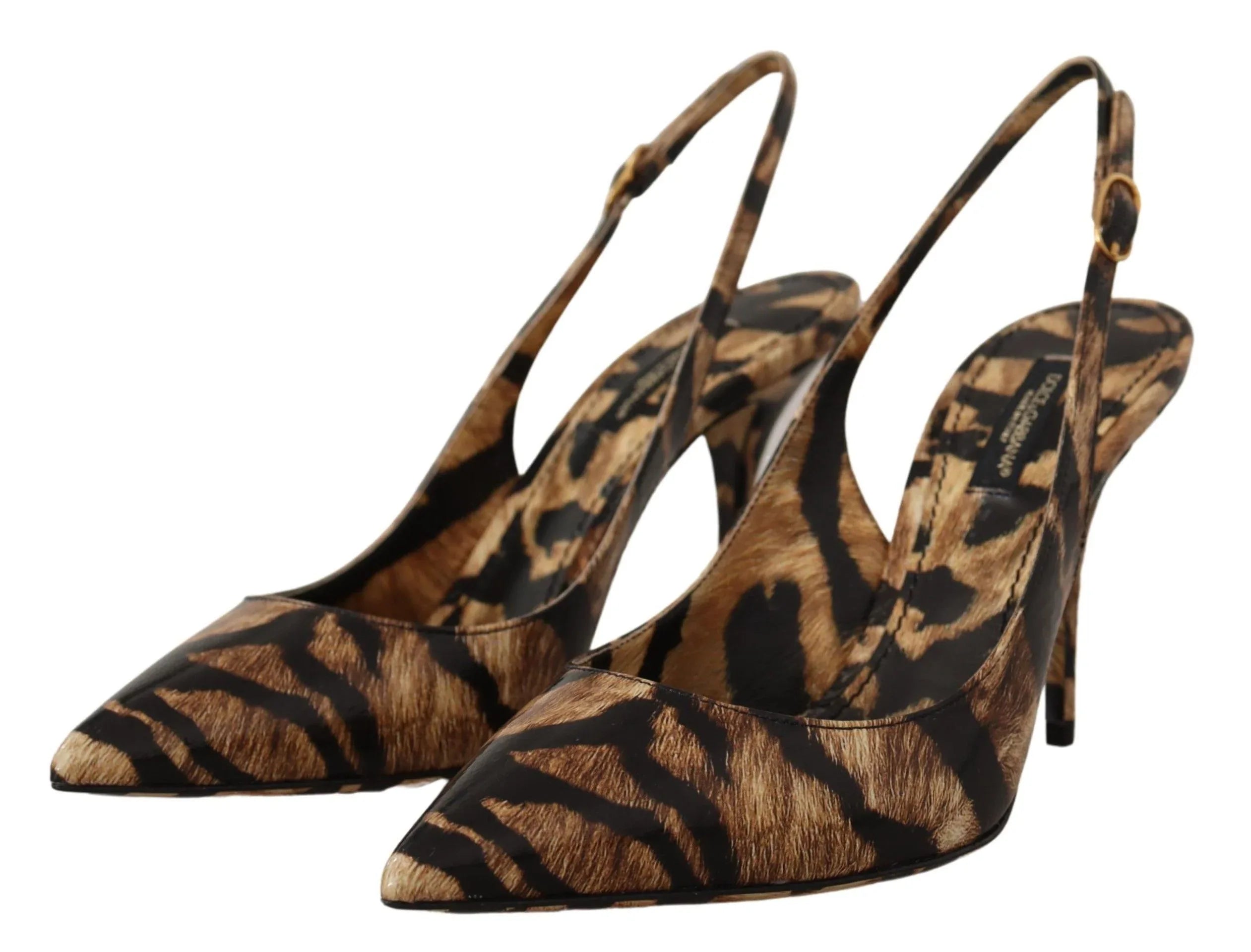 Dolce & Gabbana Brown Slingbacks Leather Tiger Shoes - Zeiniez