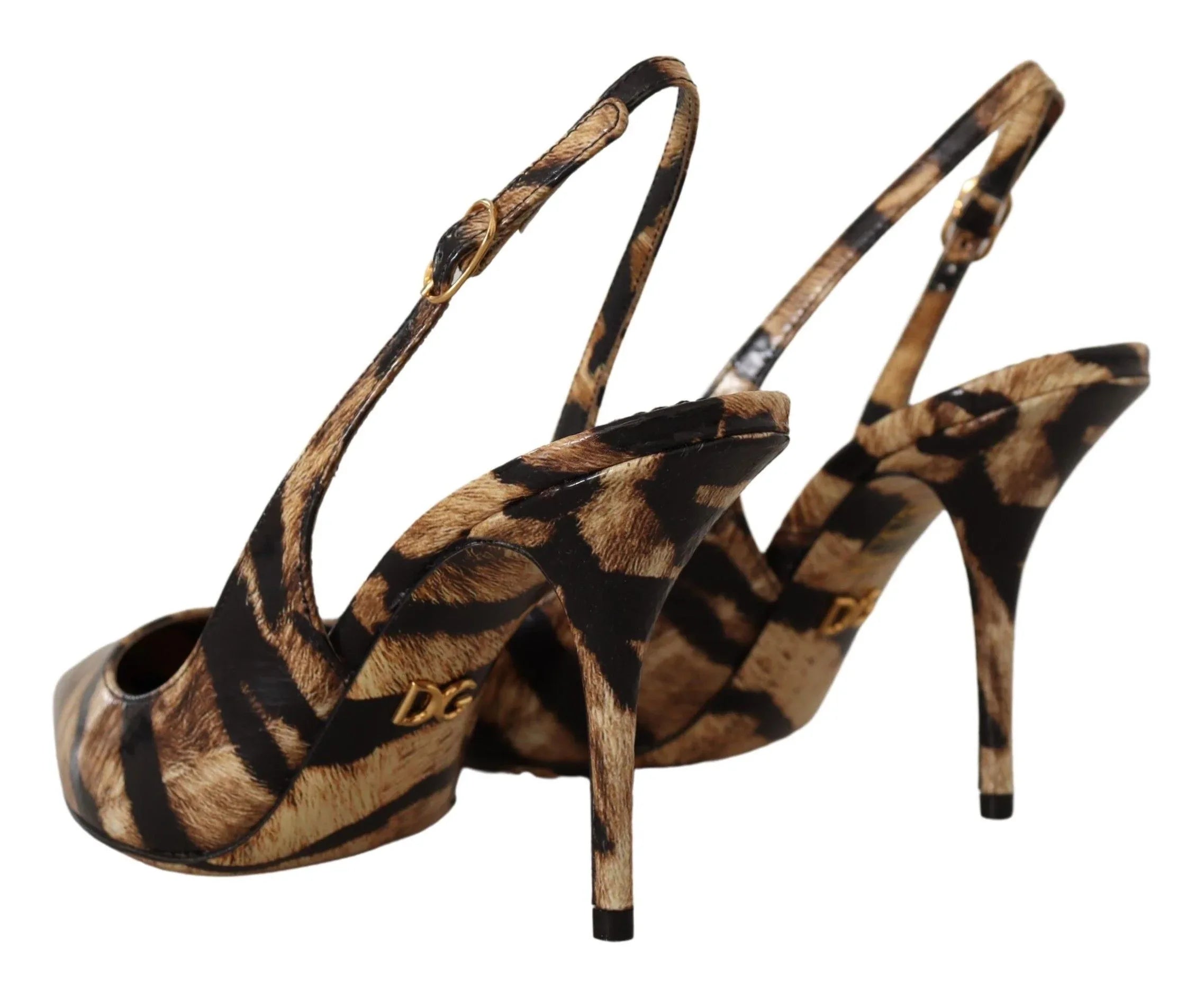 Dolce & Gabbana Brown Slingbacks Leather Tiger Shoes - Zeiniez