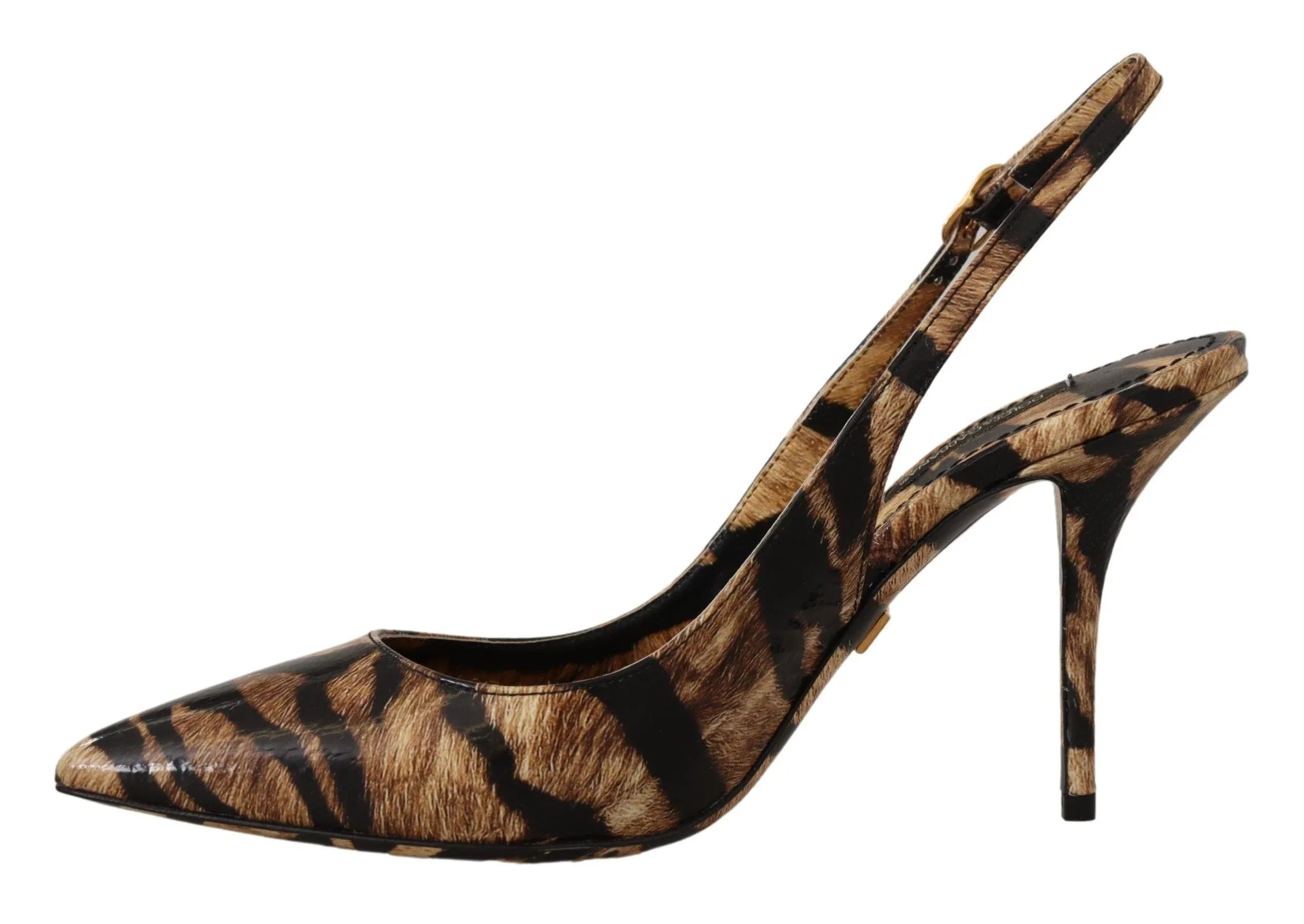 Dolce & Gabbana Brown Slingbacks Leather Tiger Shoes - Zeiniez