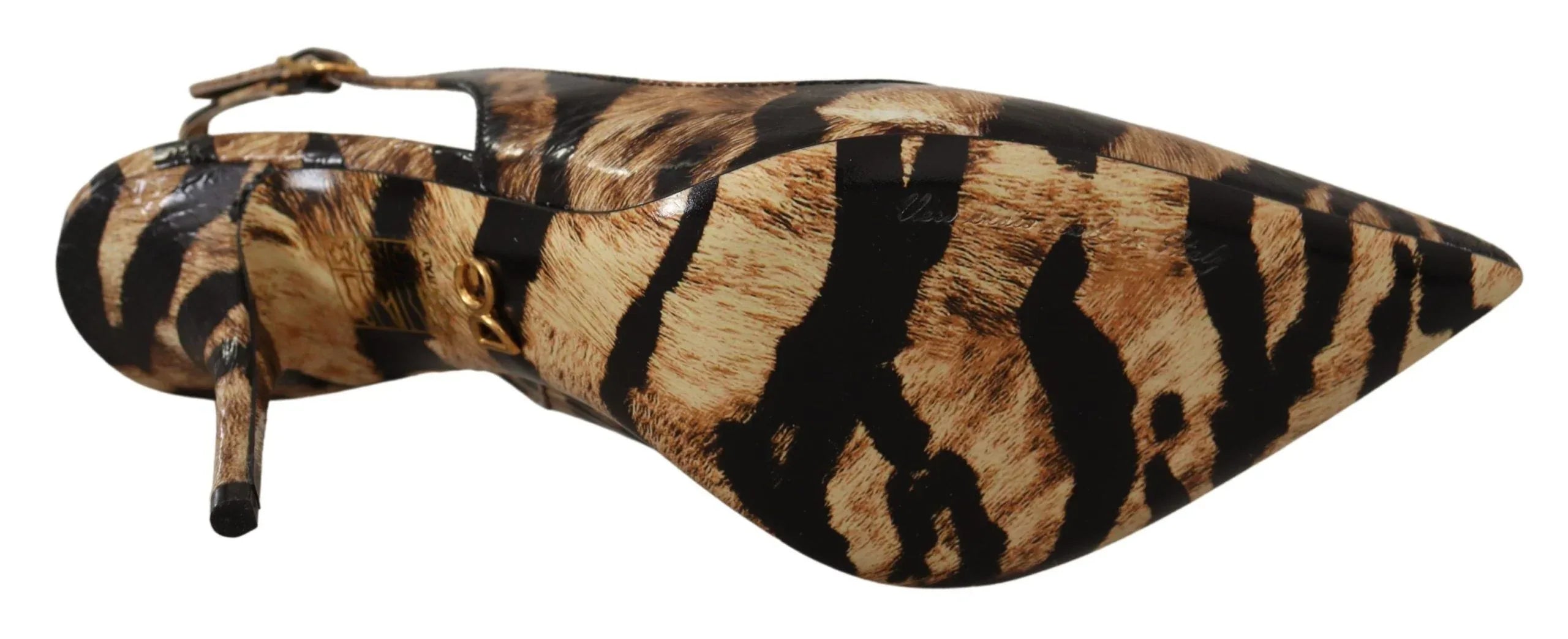 Dolce & Gabbana Brown Slingbacks Leather Tiger Shoes - Zeiniez