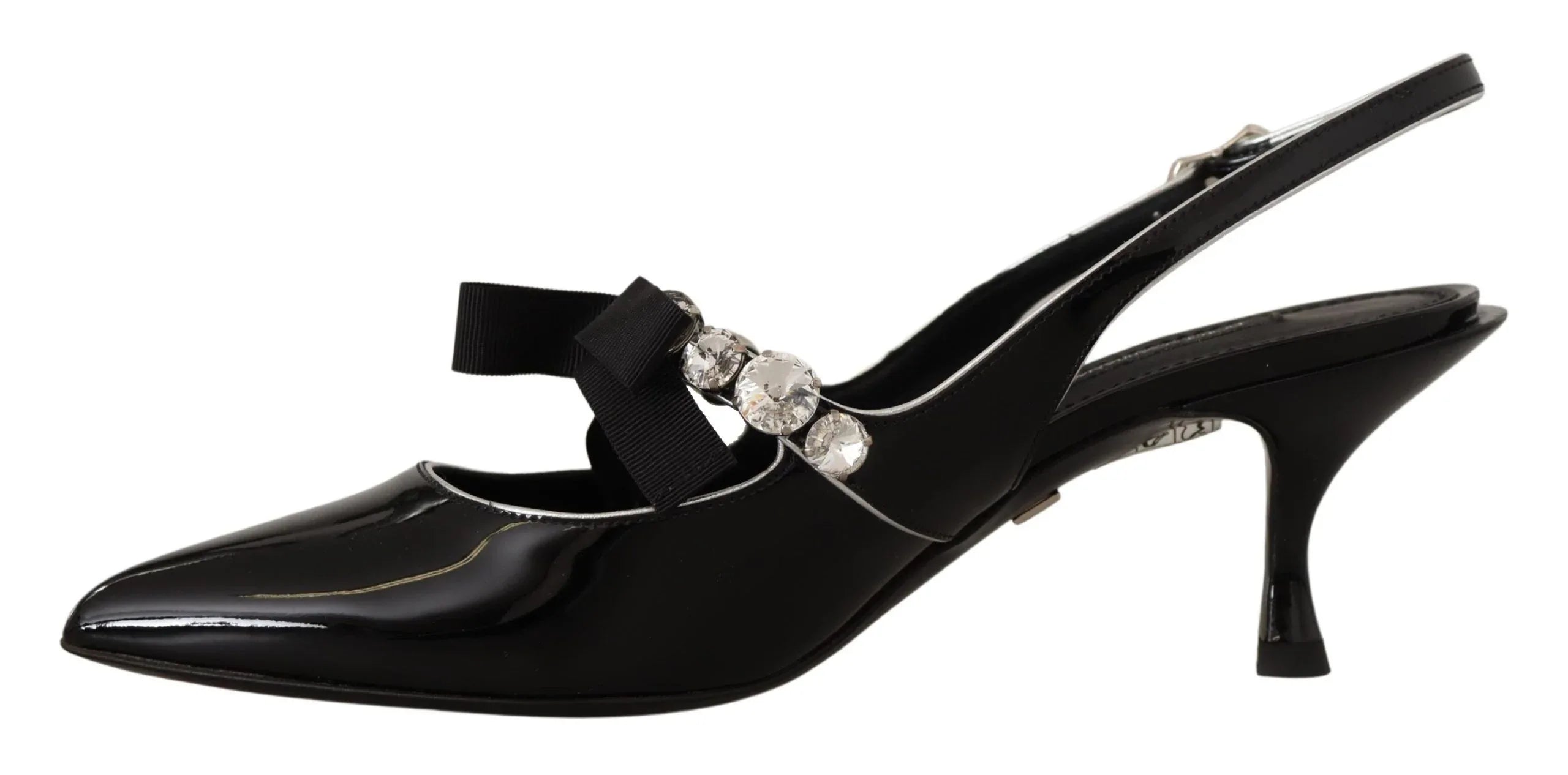 Dolce & Gabbana Black Patent Leather Crystal Slingbacks Shoes - Zeiniez
