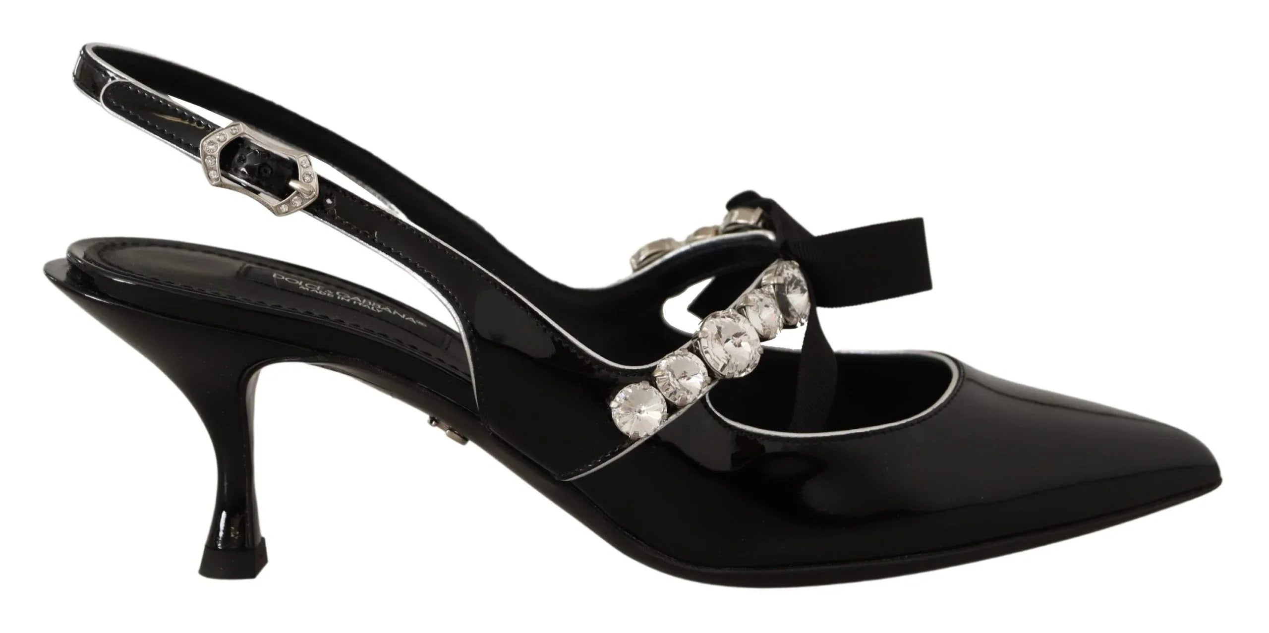 Dolce & Gabbana Black Patent Leather Crystal Slingbacks Shoes - Zeiniez