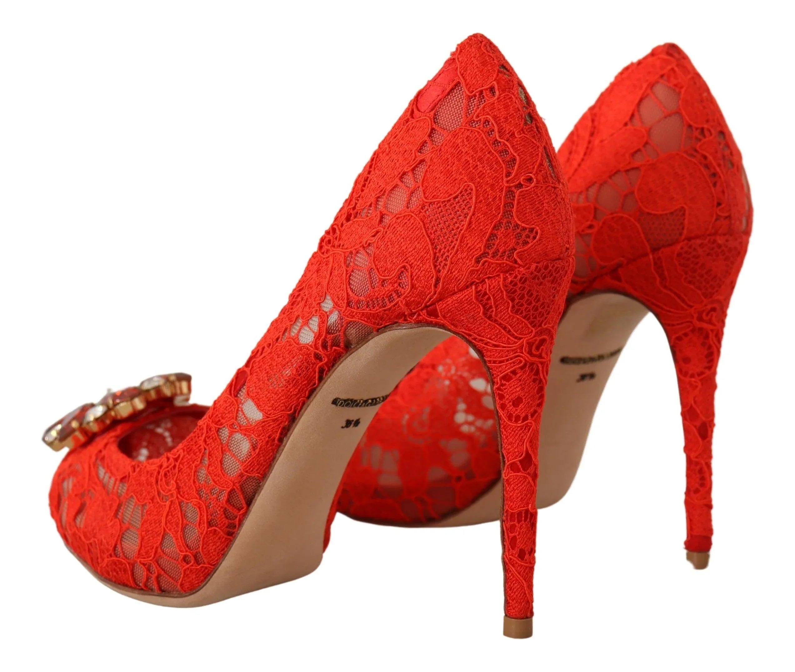 Dolce & Gabbana Red Taormina Lace Crystal Heels Pumps - Zeiniez