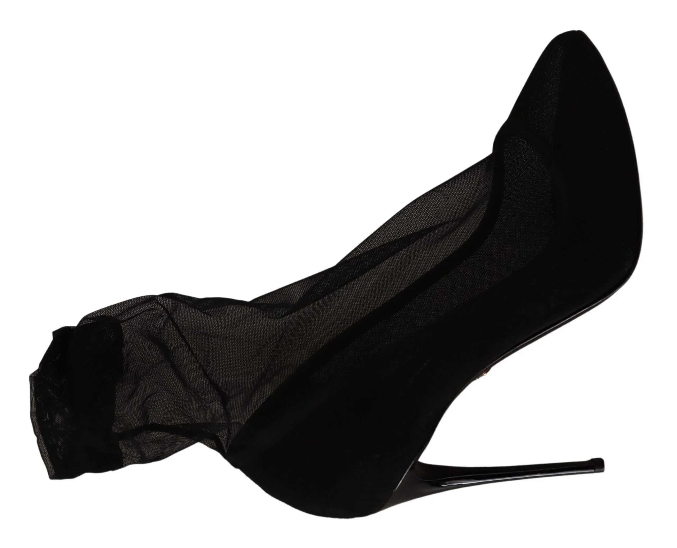Dolce & Gabbana Black Tulle Stretch Boots Pumps Shoes - Zeiniez