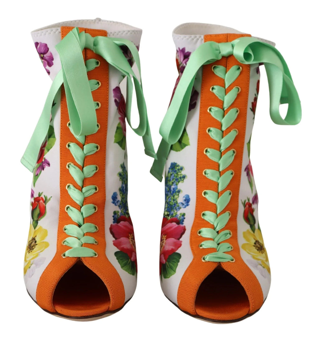 Dolce & Gabbana White Jersey Stretch Boots Open Toes Heels Shoes - Zeiniez