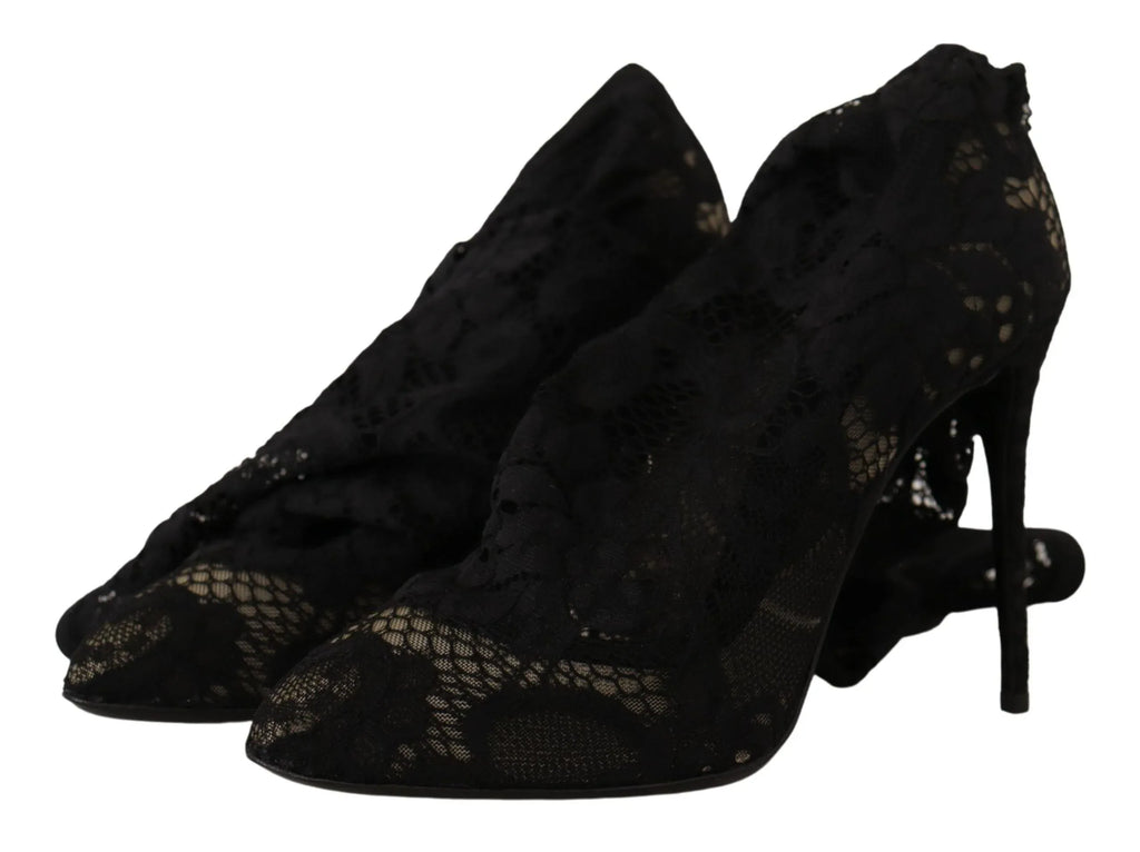 Dolce & Gabbana Black Stretch Socks Taormina Lace Boots Shoes - Zeiniez