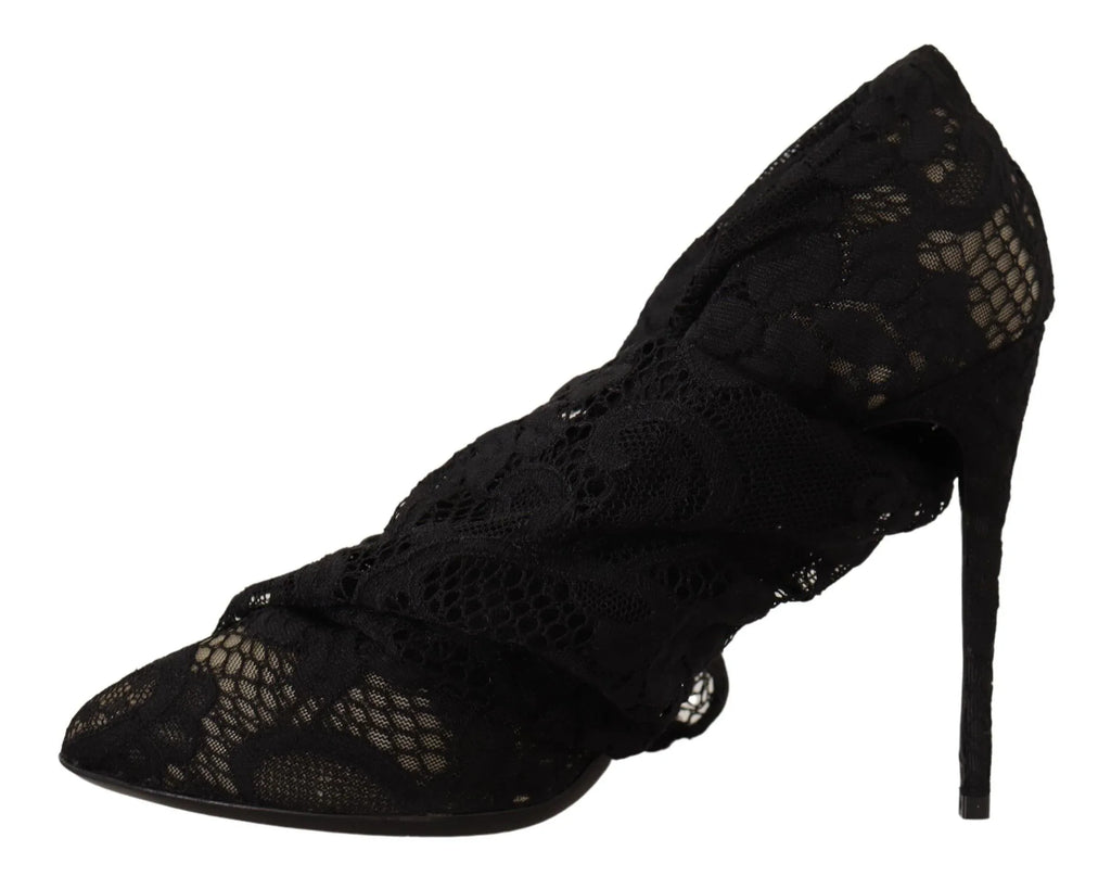 Dolce & Gabbana Black Stretch Socks Taormina Lace Boots Shoes - Zeiniez