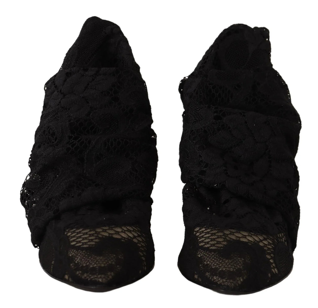 Dolce & Gabbana Black Stretch Socks Taormina Lace Boots Shoes - Zeiniez