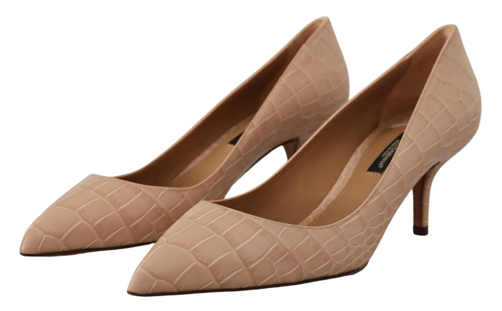 Dolce & Gabbana Beige Leather Pointed Heels Pumps Shoes - Zeiniez