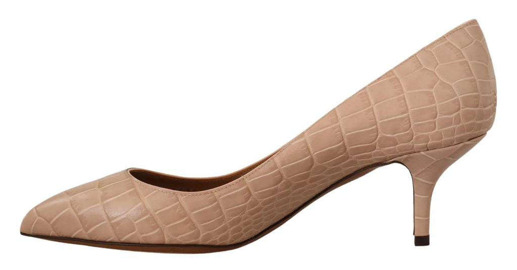 Dolce & Gabbana Beige Leather Pointed Heels Pumps Shoes - Zeiniez