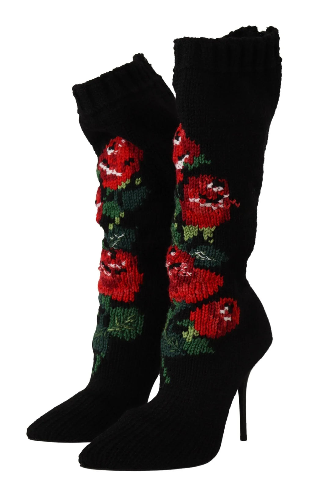 Dolce & Gabbana Black Stretch Socks Red Roses Booties Shoes - Zeiniez