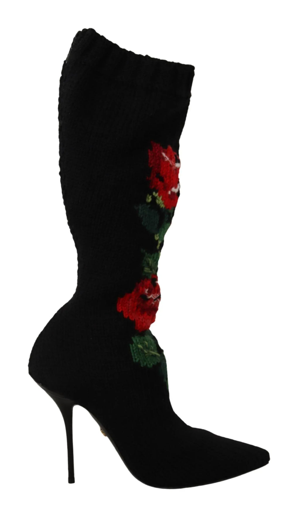 Dolce & Gabbana Black Stretch Socks Red Roses Booties Shoes - Zeiniez
