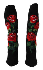 Dolce & Gabbana Black Stretch Socks Red Roses Booties Shoes - Zeiniez