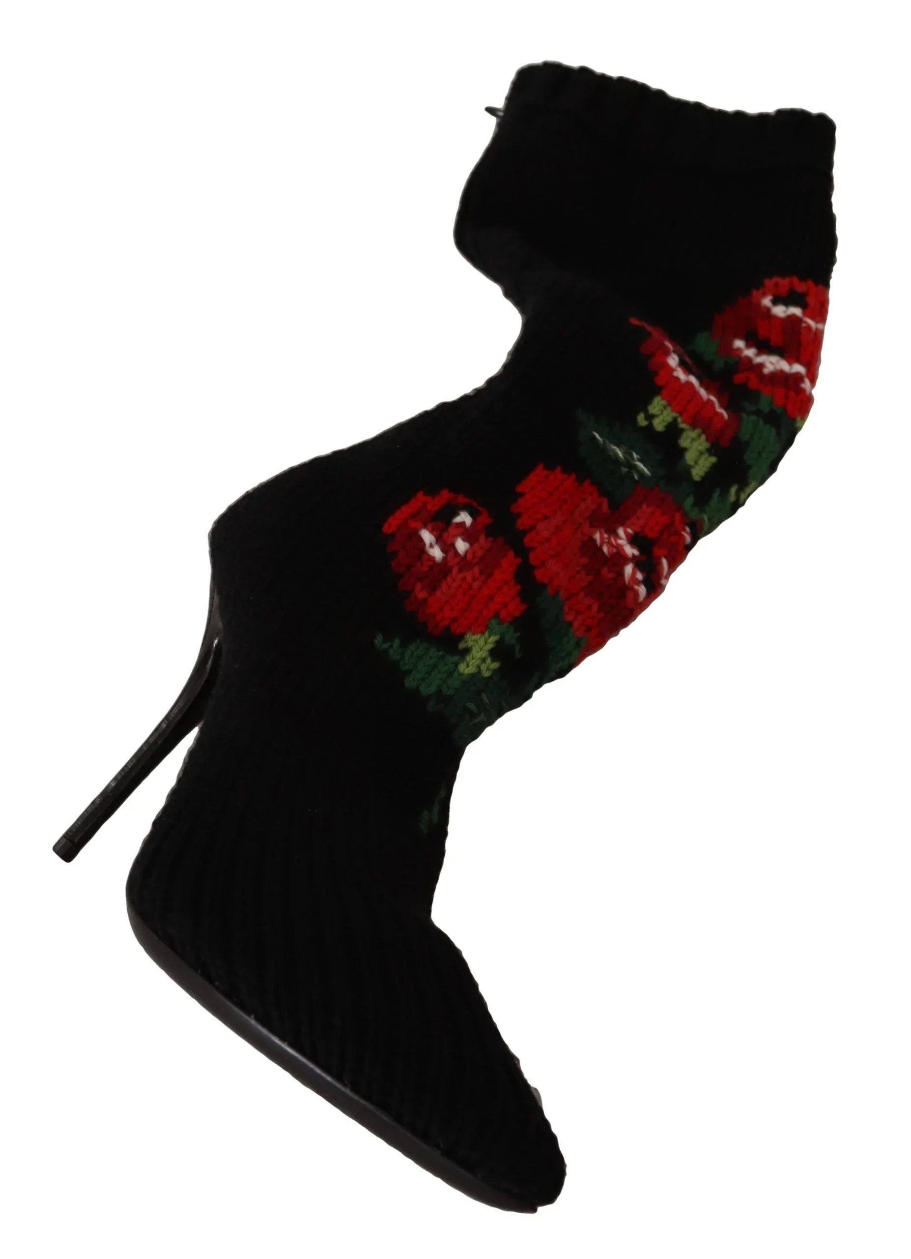 Dolce & Gabbana Black Stretch Socks Red Roses Booties Shoes - Zeiniez