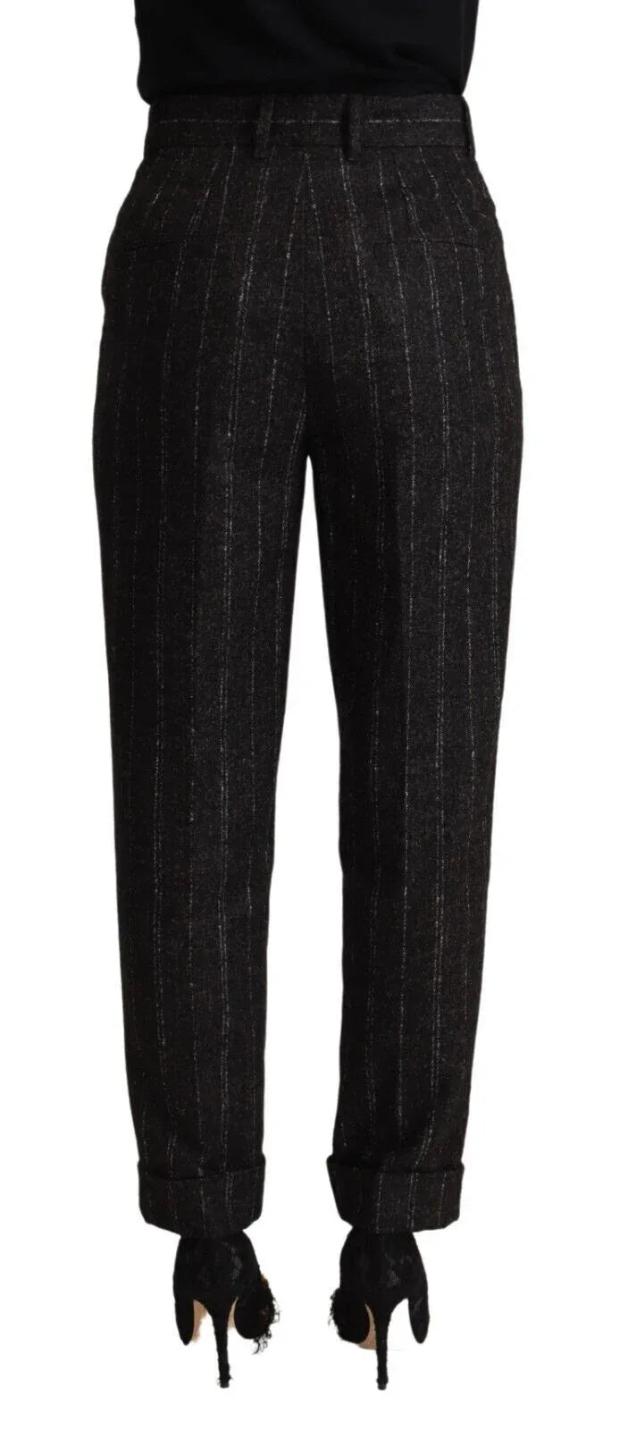 Dolce & Gabbana Black Striped High Waist Tapered Pants - Zeiniez