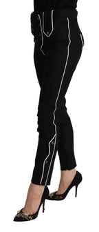Dolce & Gabbana Black Mid Waist Button Embellished Slim Fit Pants - Zeiniez
