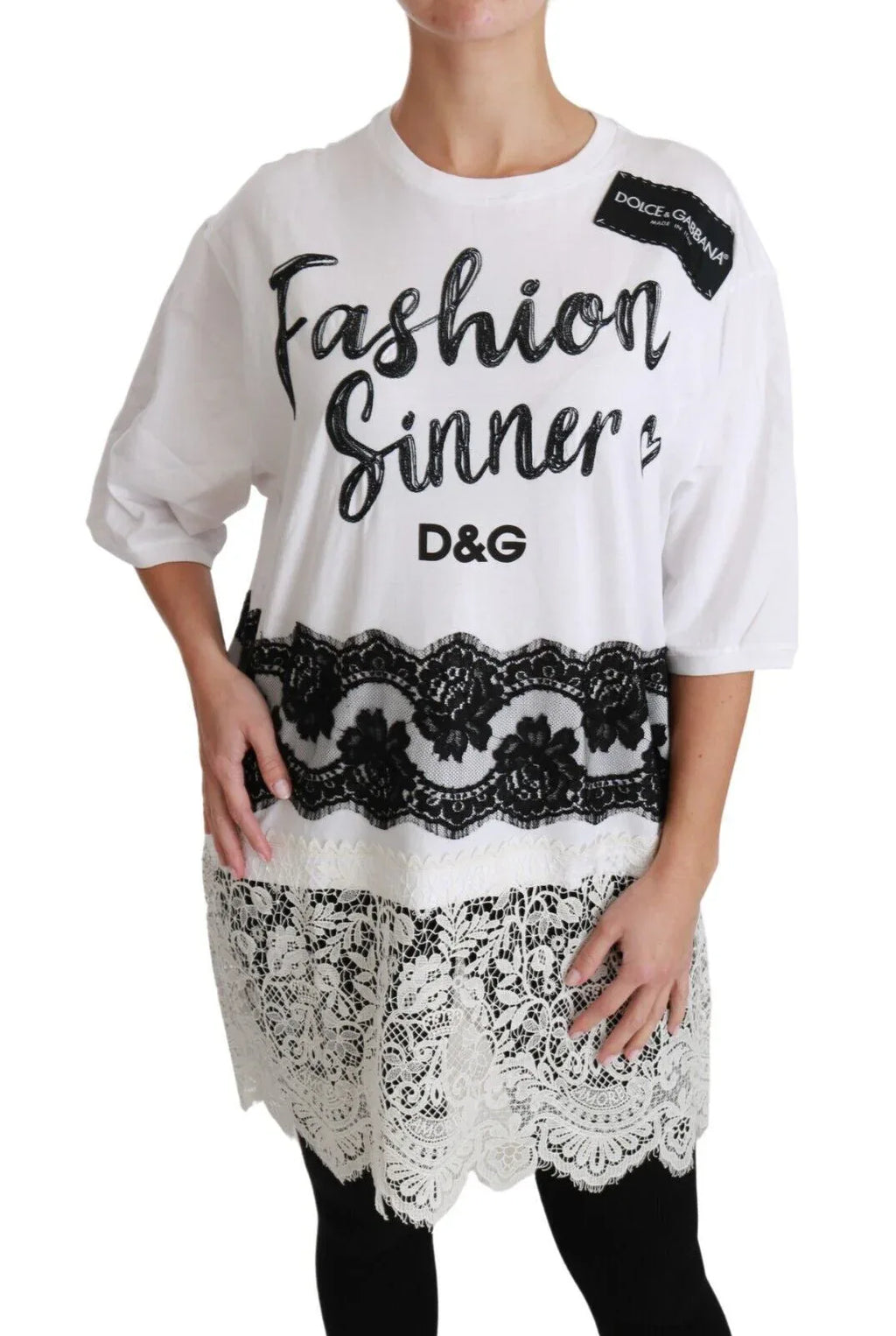Dolce & Gabbana White Fashion Sinner Cotton Lace T-shirt Top - Zeiniez