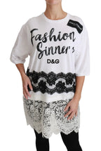 Dolce & Gabbana White Fashion Sinner Cotton Lace T-shirt Top - Zeiniez