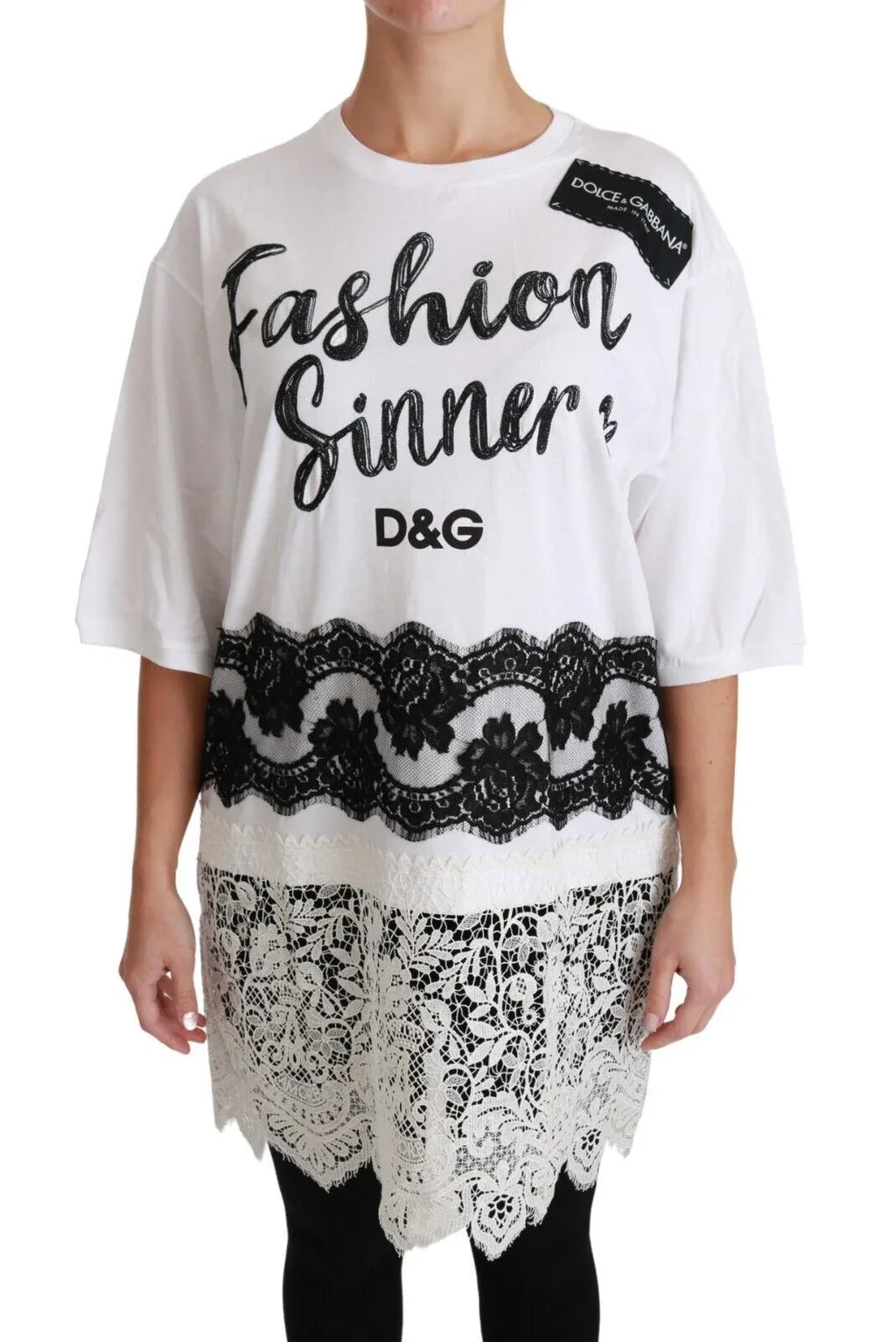 Dolce & Gabbana White Fashion Sinner Cotton Lace T-shirt Top - Zeiniez