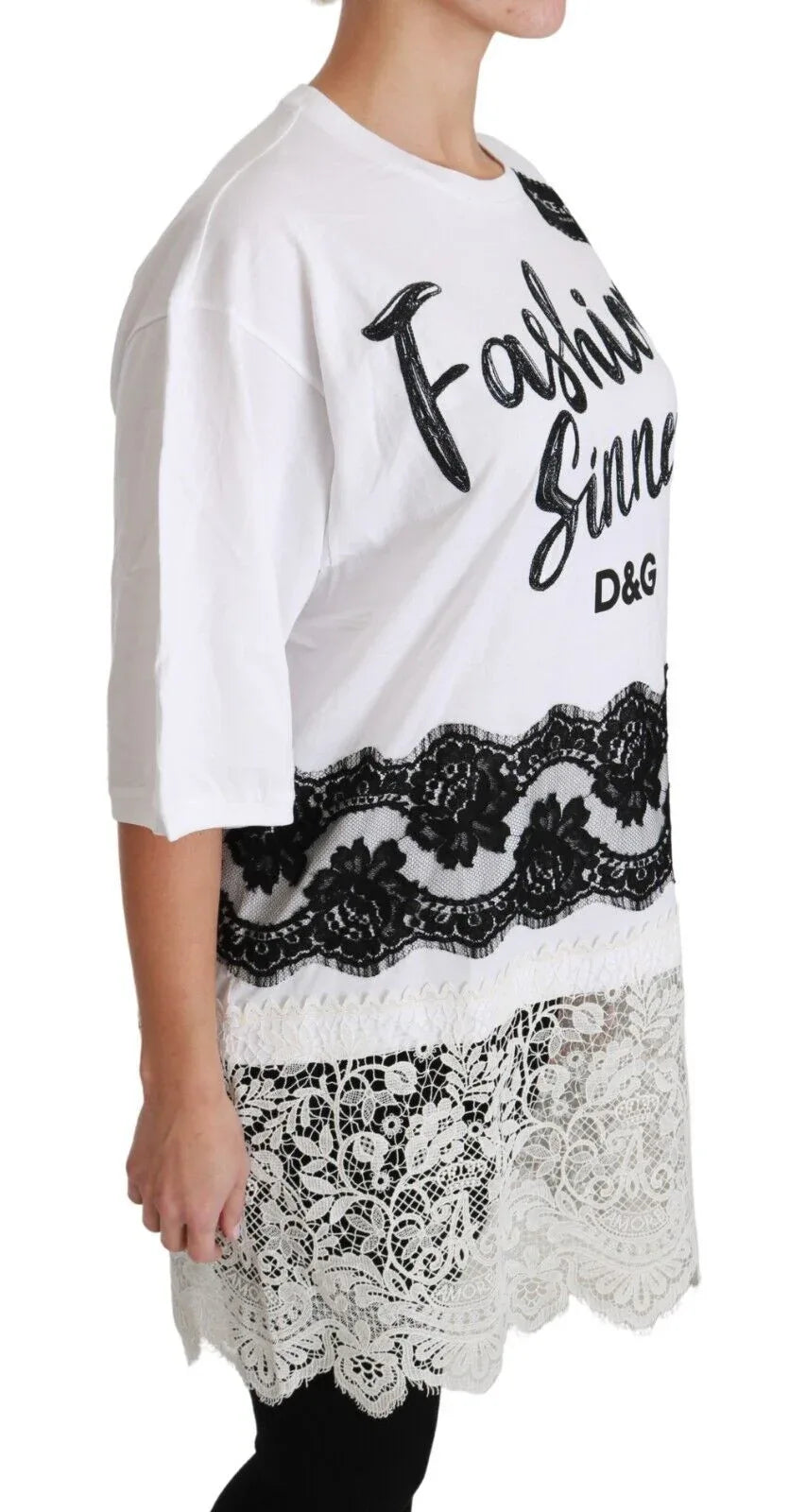 Dolce & Gabbana White Fashion Sinner Cotton Lace T-shirt Top - Zeiniez