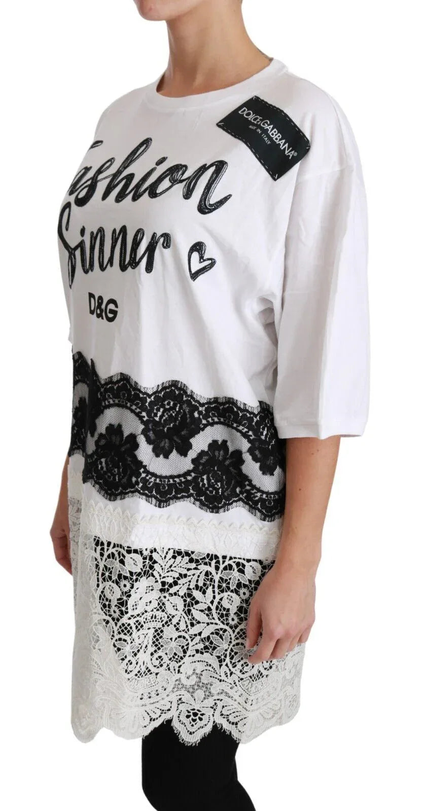 Dolce & Gabbana White Fashion Sinner Cotton Lace T-shirt Top - Zeiniez