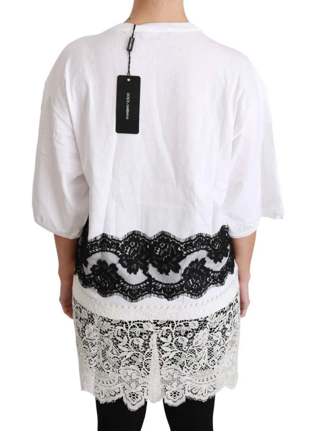 Dolce & Gabbana White Fashion Sinner Cotton Lace T-shirt Top - Zeiniez