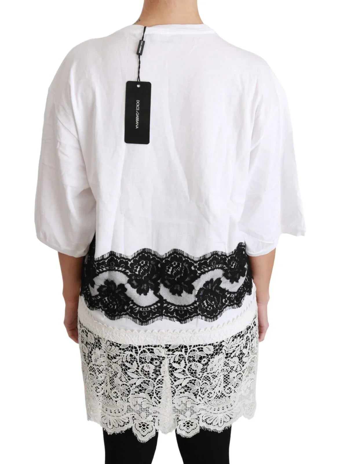 Dolce & Gabbana White Fashion Sinner Cotton Lace T-shirt Top - Zeiniez