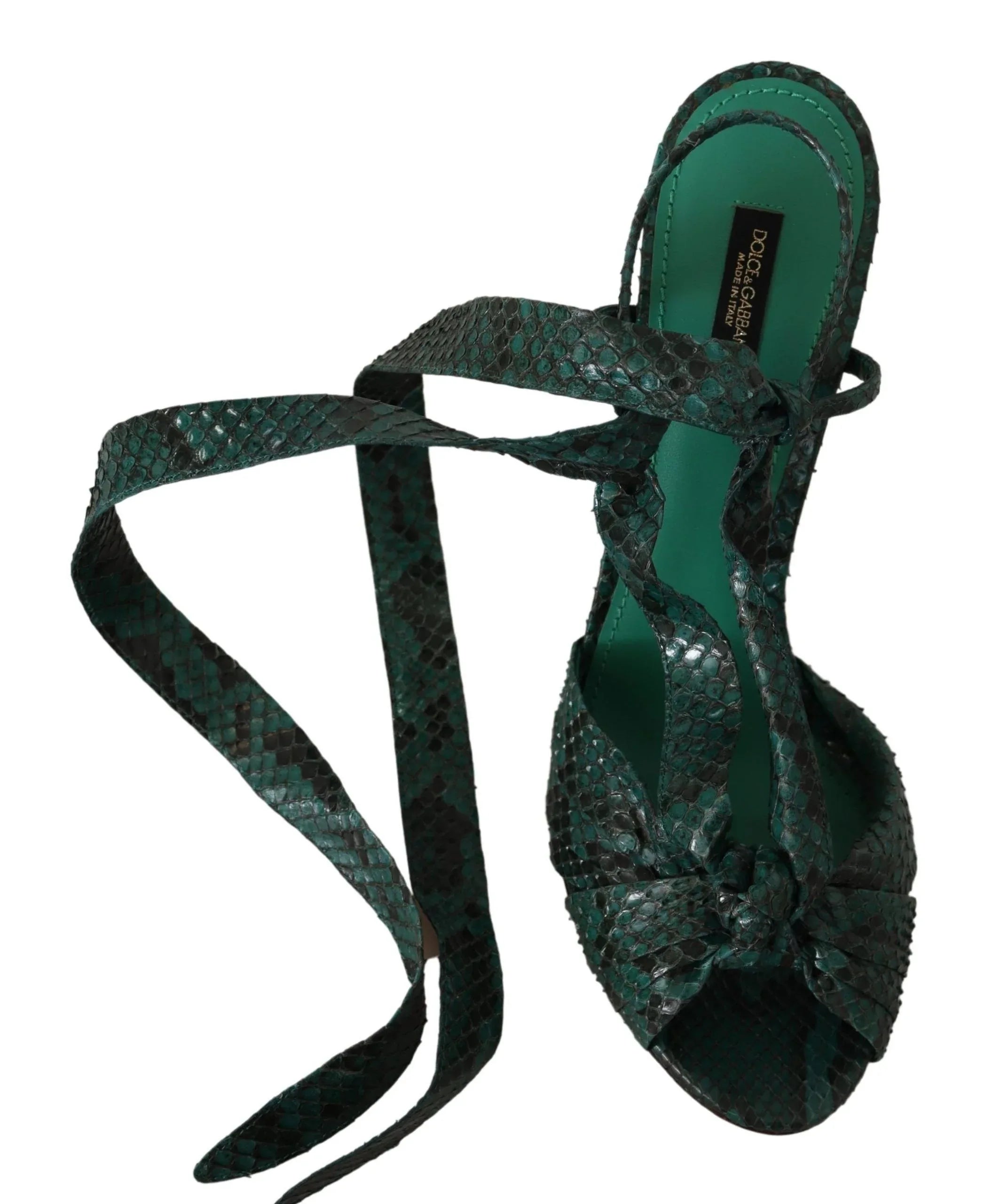 Dolce & Gabbana Green Python Strap Sandals Heels Shoes - Zeiniez