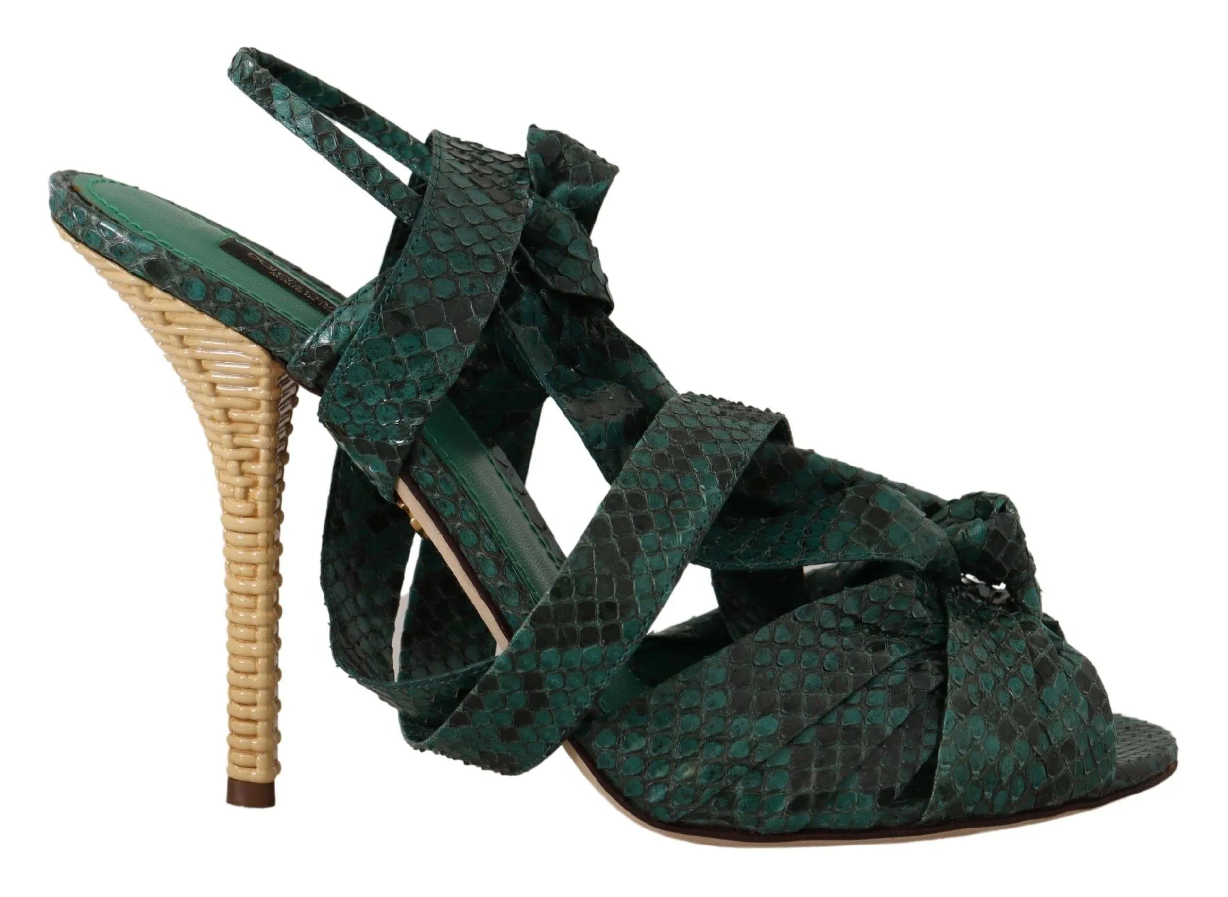 Dolce & Gabbana Green Python Strap Sandals Heels Shoes - Zeiniez