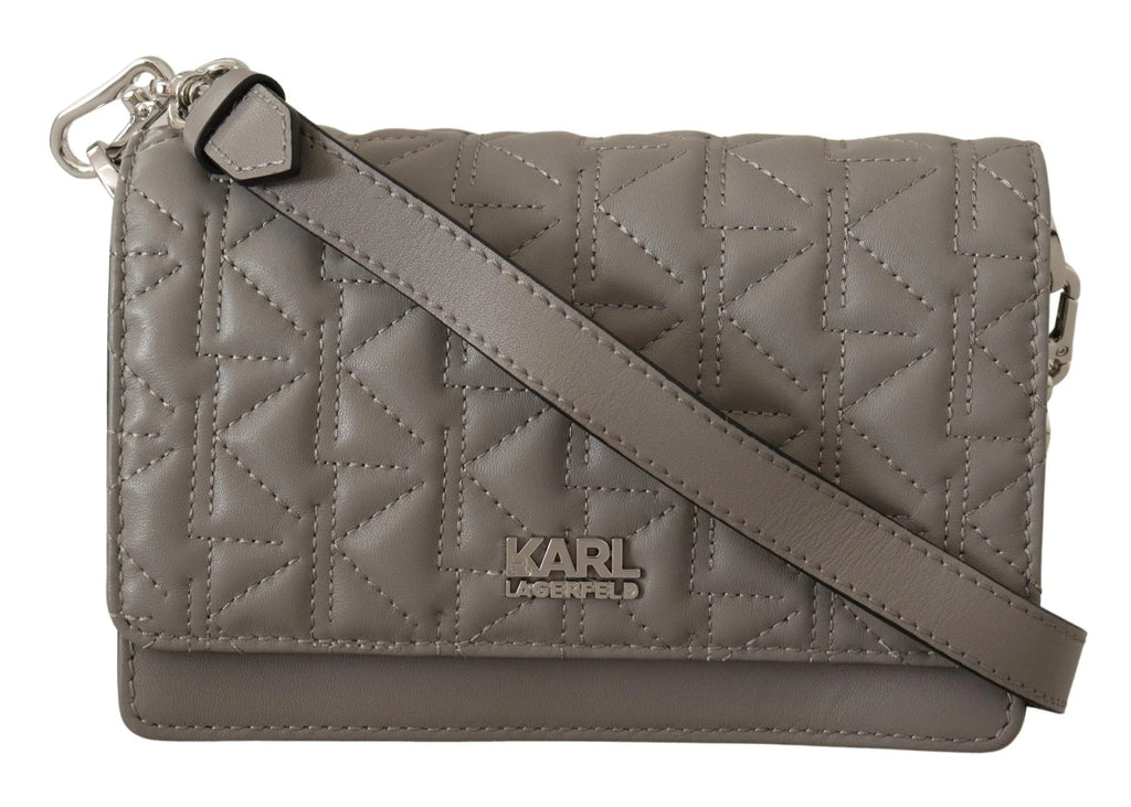 Karl Lagerfeld Light Grey Leather Crossbody Bag - Zeiniez