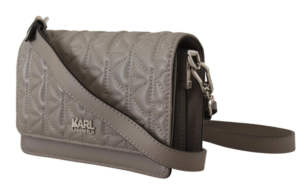 Karl Lagerfeld Light Grey Leather Crossbody Bag - Zeiniez