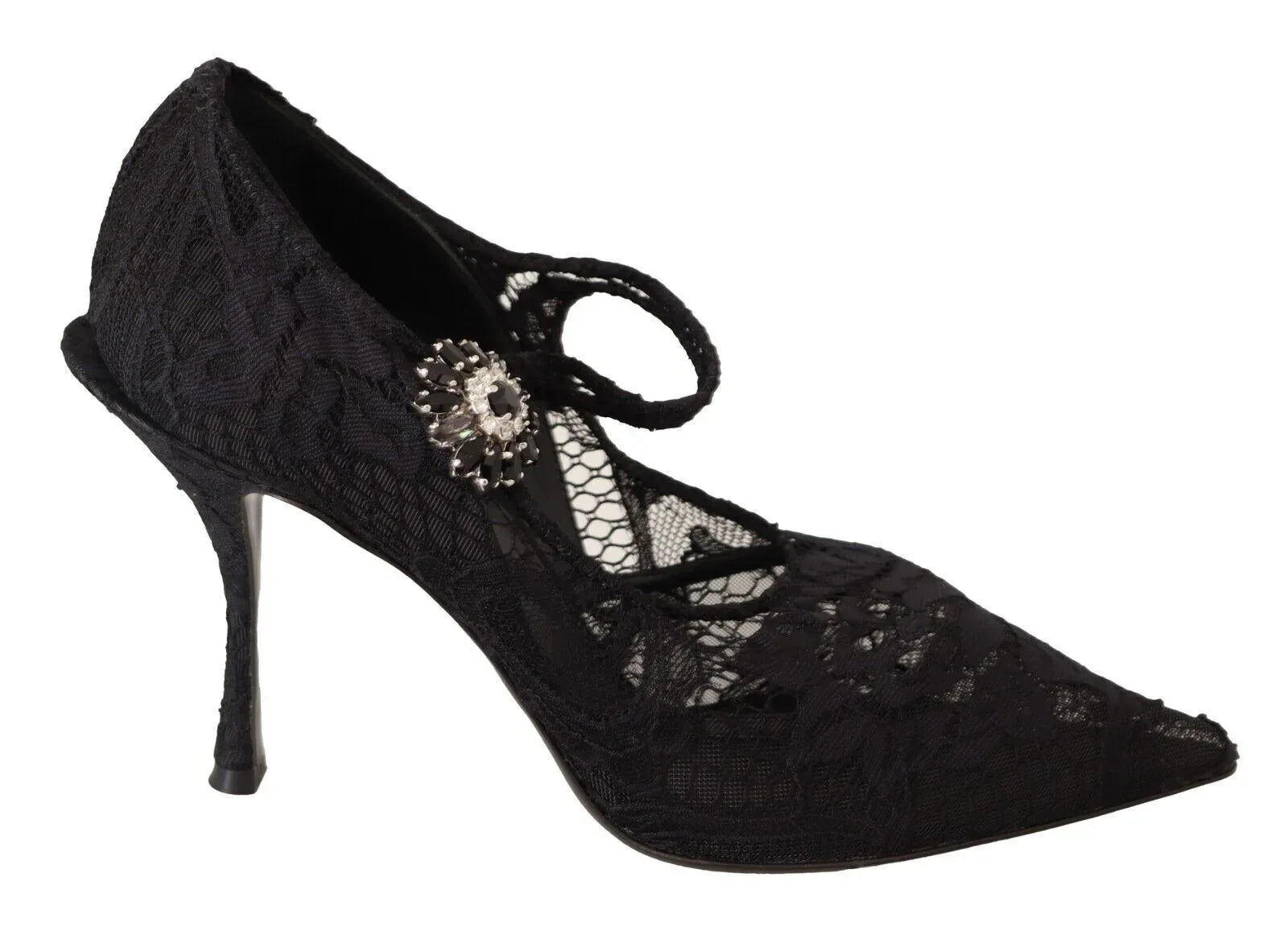 Dolce & Gabbana Black Lace Crystals Heels Mary Jane Pumps Shoes - Zeiniez