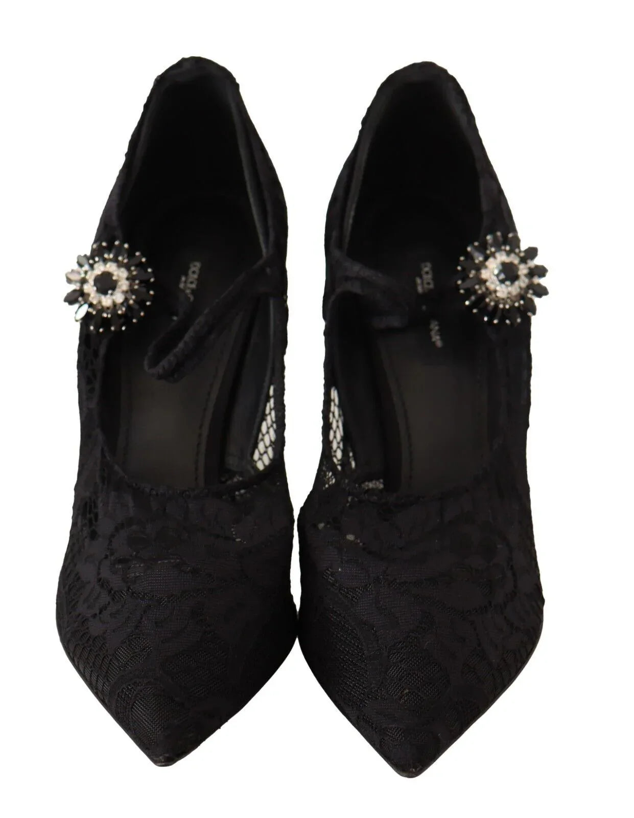 Dolce & Gabbana Black Lace Crystals Heels Mary Jane Pumps Shoes - Zeiniez