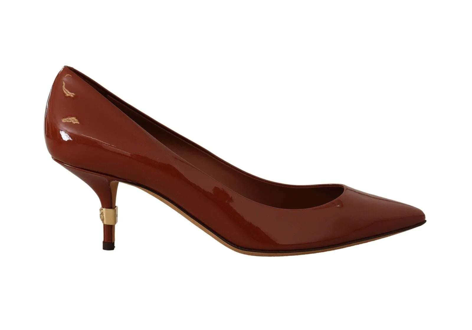 Dolce & Gabbana Brown Kitten Heels Pumps Patent Leather Shoes - Zeiniez