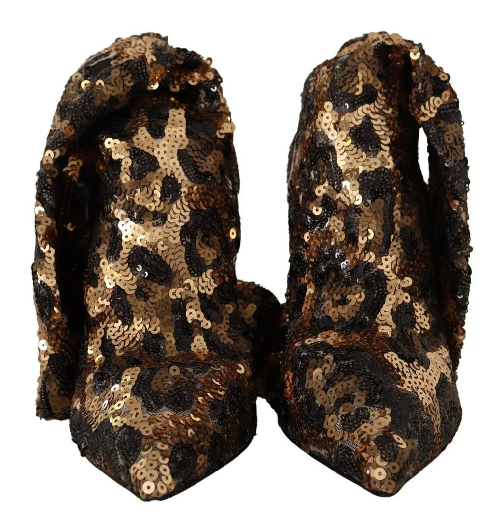 Dolce & Gabbana Gold Leopard Sequins Heels Boots Shoes - Zeiniez