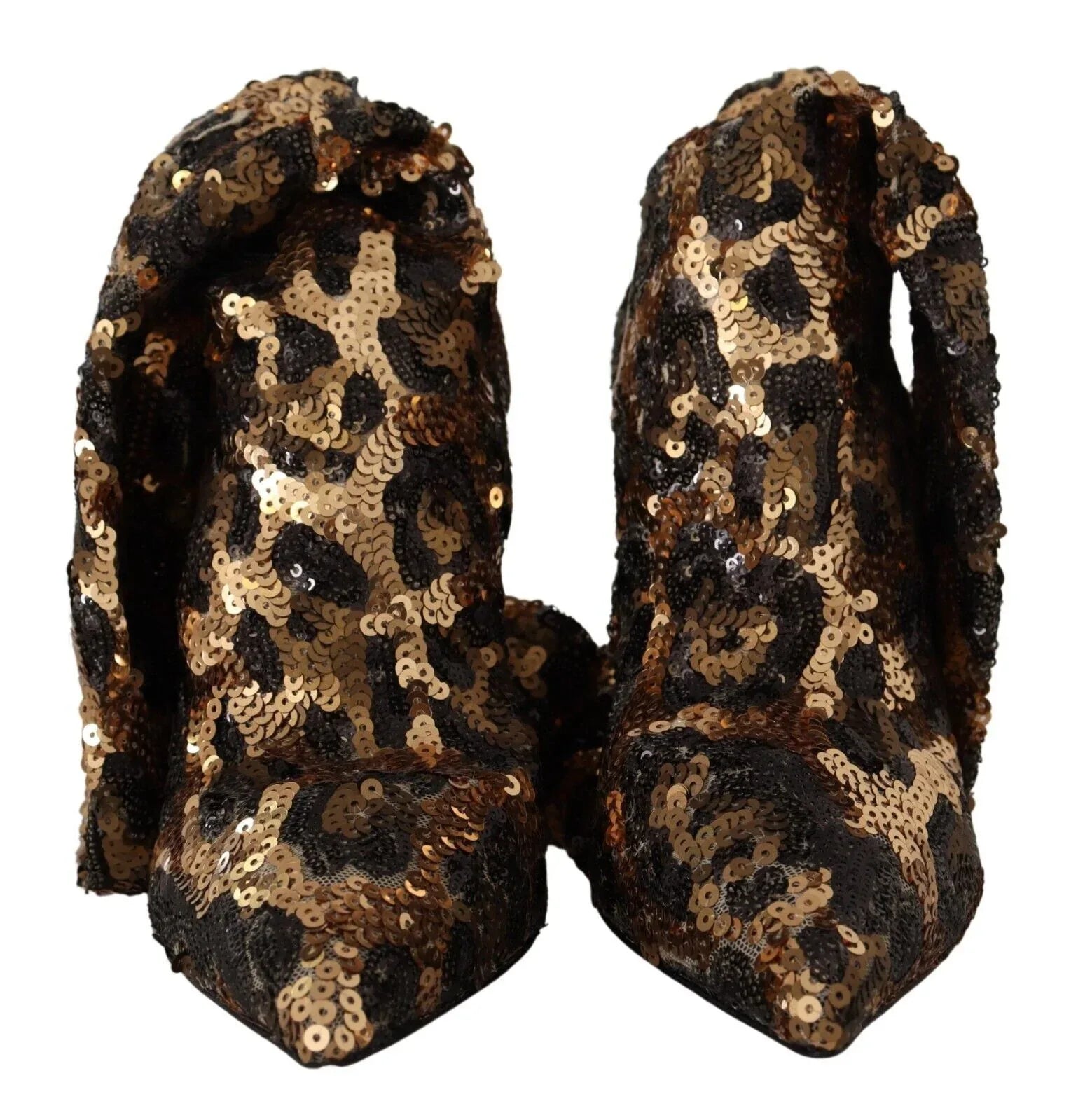 Dolce & Gabbana Gold Leopard Sequins Heels Boots Shoes - Zeiniez