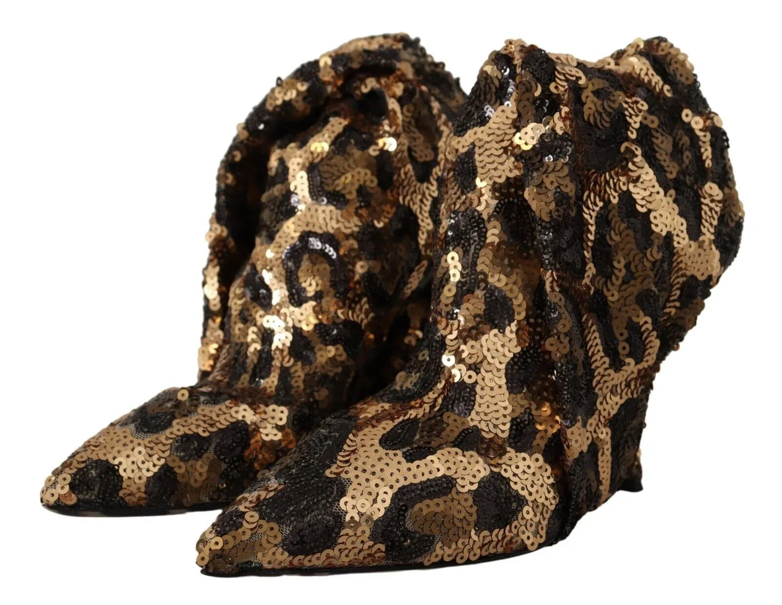 Dolce & Gabbana Gold Leopard Sequins Heels Boots Shoes - Zeiniez