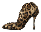 Dolce & Gabbana Gold Leopard Sequins Heels Boots Shoes - Zeiniez