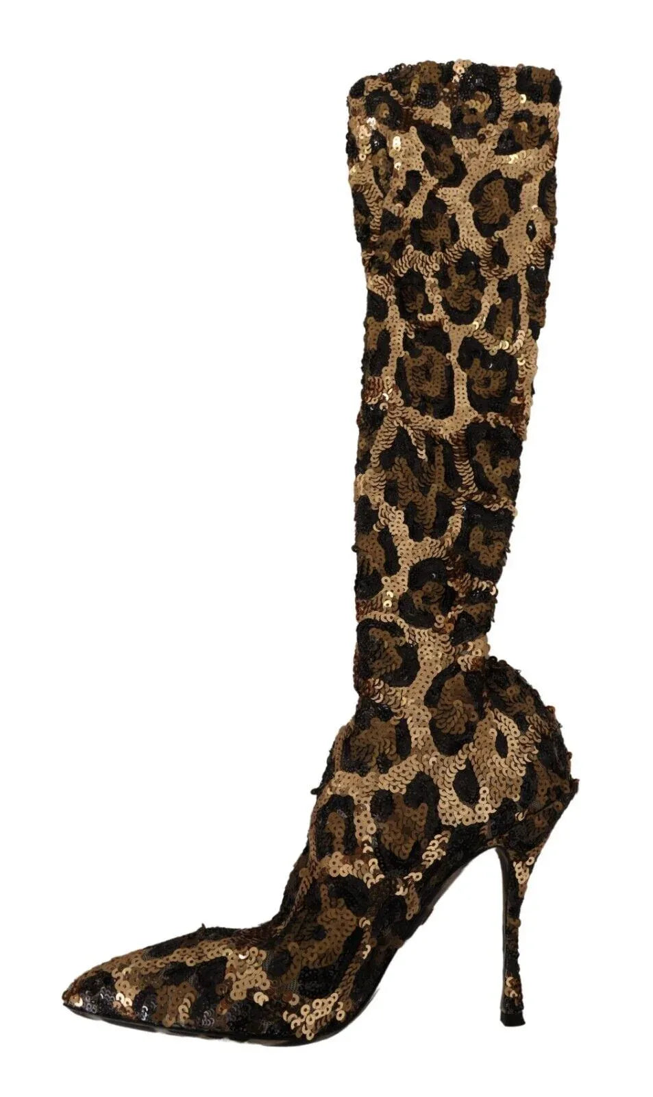 Dolce & Gabbana Gold Leopard Sequins Heels Boots Shoes - Zeiniez