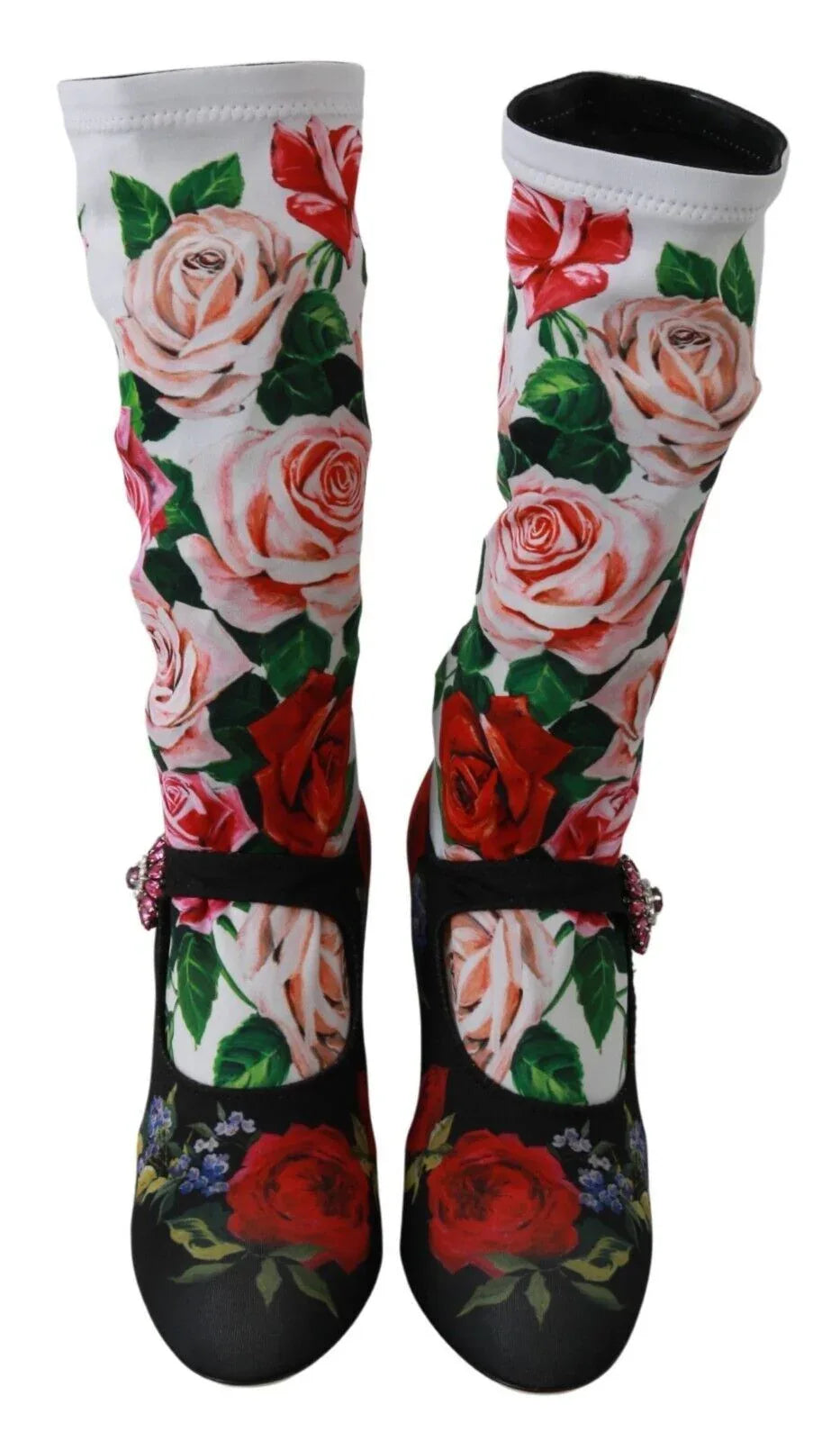 Dolce & Gabbana Black Floral Socks Crystal Jersey Boots Shoes - Zeiniez
