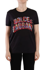 Dolce & Gabbana Black Logo Print Cotton Crew Neck Tee T-shirt - Zeiniez