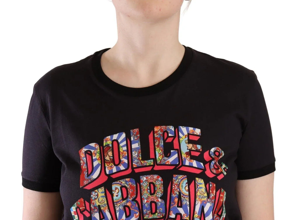 Dolce & Gabbana Black Logo Print Cotton Crew Neck Tee T-shirt - Zeiniez