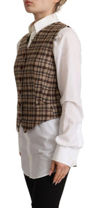 Dolce & Gabbana Brown Checkered Leopard V-neck Sleeveless Vest Top - Zeiniez