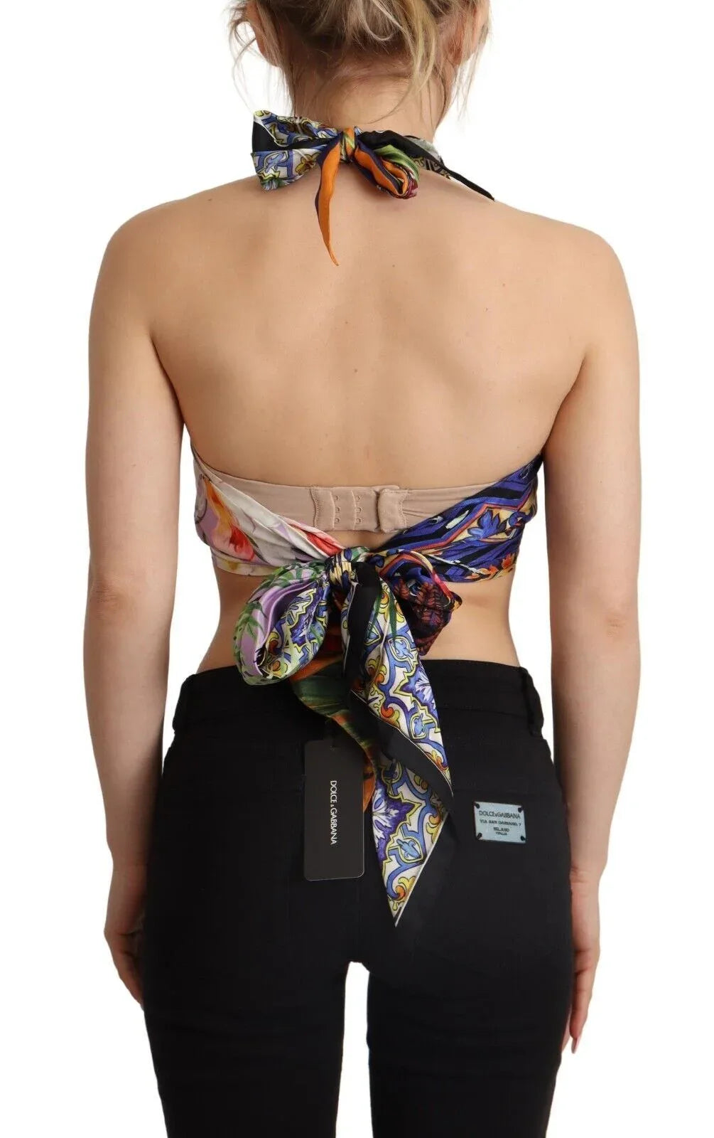 Dolce & Gabbana Multicolor Foulard Silk Halter Cropped Top - Zeiniez