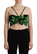 Dolce & Gabbana Black Green Leaf Silk Halter Cropped Top - Zeiniez