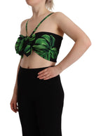 Dolce & Gabbana Black Green Leaf Silk Halter Cropped Top - Zeiniez