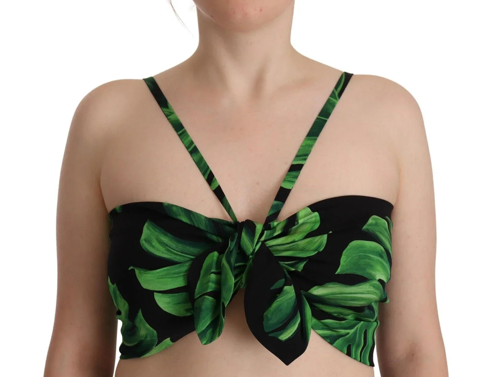 Dolce & Gabbana Black Green Leaf Silk Halter Cropped Top - Zeiniez