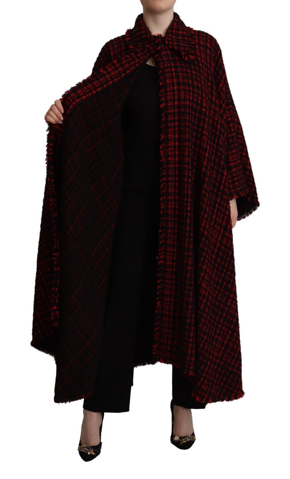 Dolce & Gabbana Black Red Cotton Checkered Over Coat Jacket - Zeiniez
