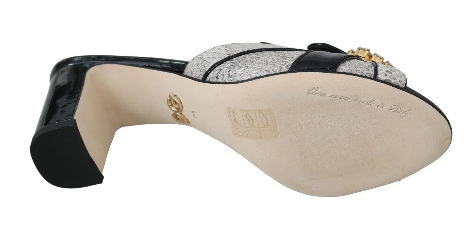 Dolce & Gabbana Black Gray Exotic Leather Crystals Sandals Shoes - Zeiniez