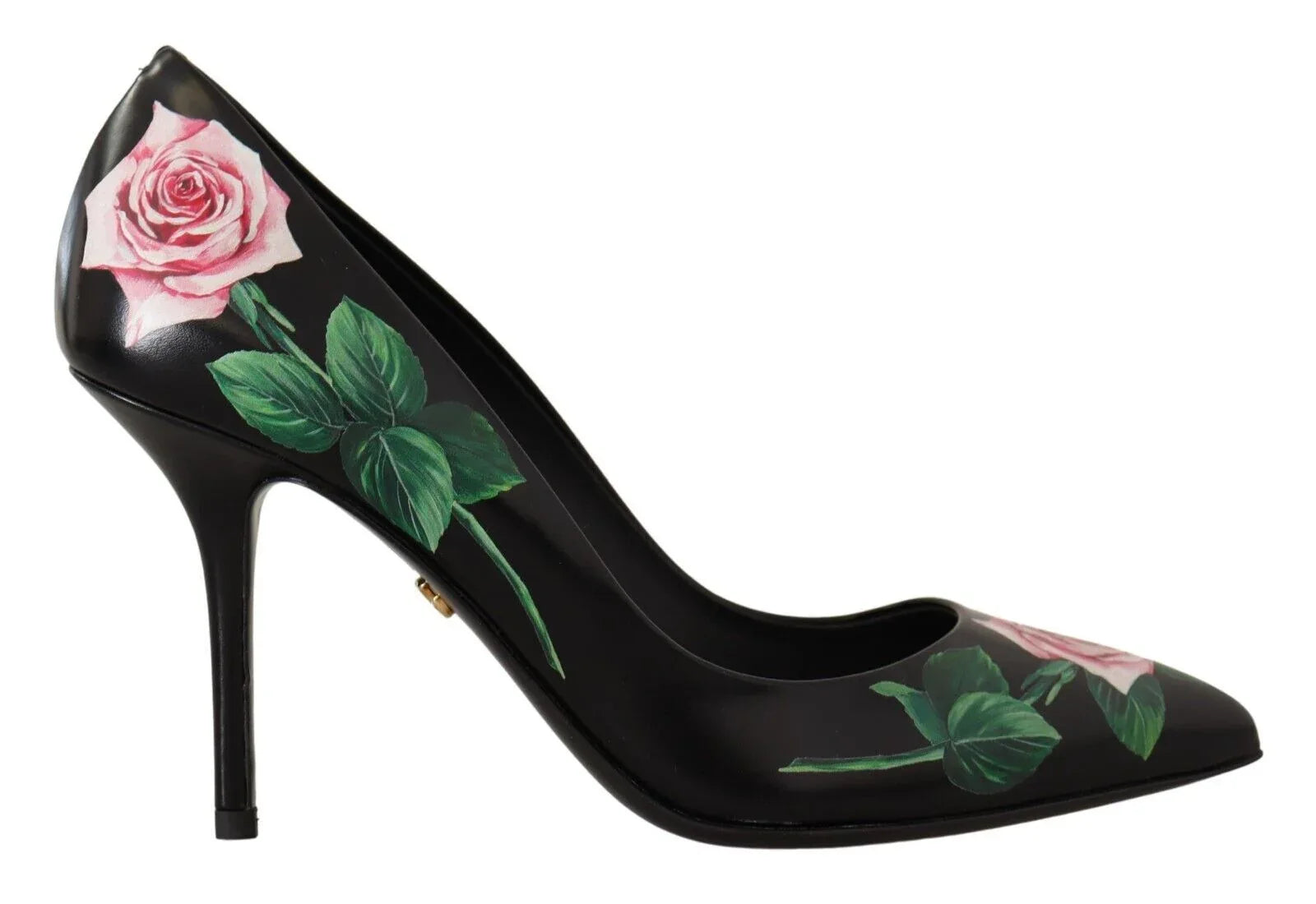 Dolce & Gabbana Black Leather Roses High Heels Pumps Shoes - Zeiniez